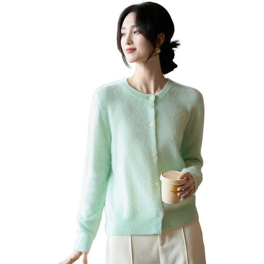 丁摩 100%纯羊毛针织开衫女圆领纯色毛衣外套NS-5178 商品图4