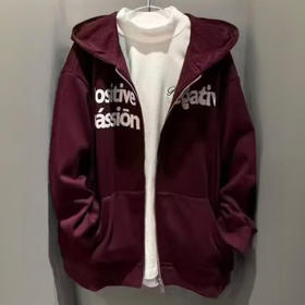 ZC连帽拉链撞色字母加绒卫衣外套51030（紫）冬季254030280321