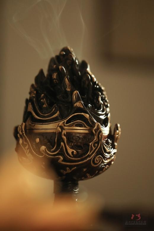 陈巧生制 c067仿汉带座描金博山炉 铜炉香炉摆件 商品图5