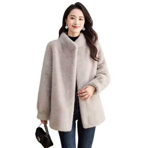 丁摩 仿水貂绒皮草外套女立领中长款环保加厚毛毛大衣251223 商品图4