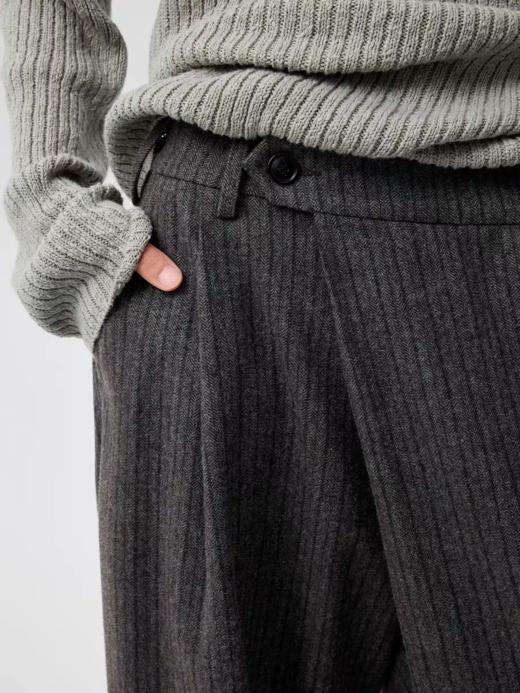 Simple Project/K25246/折叠门襟打褶条纹毛呢长裤 商品图1