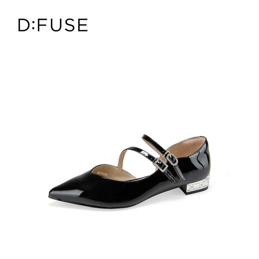 Dfuse迪芙斯2026春季新款尖头双条带钻口亮面漆皮单鞋平跟鞋DFE1114022 商品图11