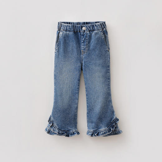 马克珍妮甜美花边女童轻弹牛仔微喇裤2026年春装新款560150 商品图2