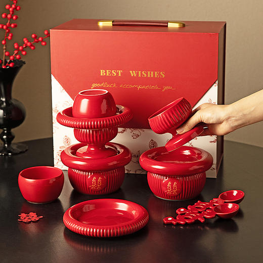 摩登主妇餐具碗碟套装结婚改口敬茶杯一对喜碗红色新婚礼物送新人 商品图4