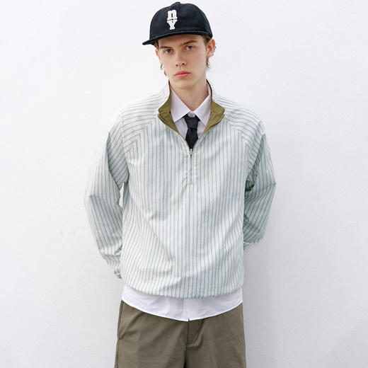 714street轻薄防水防晒半拉链两面穿外套男 2026春季条纹立领夹克 商品图2