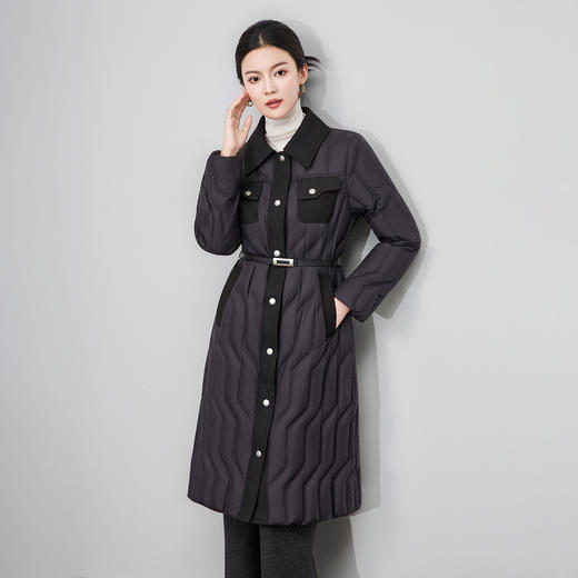 轻奢90白鹅绒修身显瘦腰带过膝长款羽绒服防风保暖WLZD2514407 商品图0