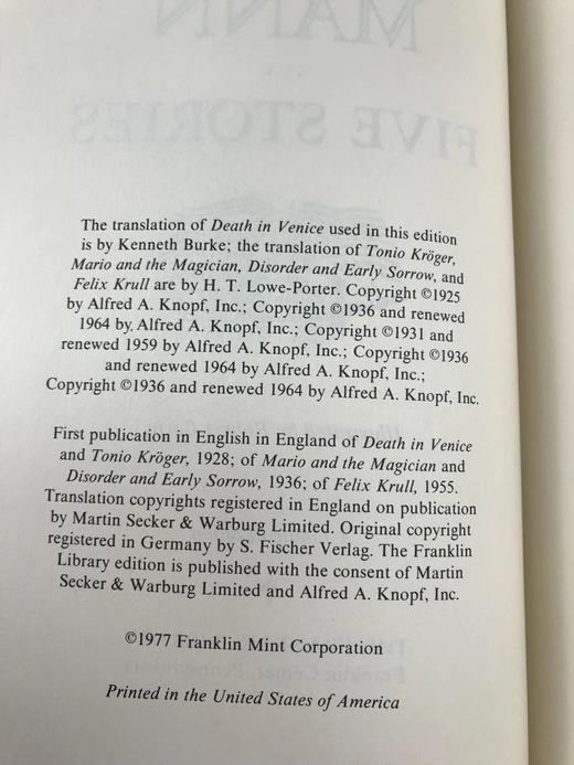 限量版！托马斯・曼《托马斯・曼：五个故事》 配插图 富兰克林图书馆豪华皮装本 商品图3