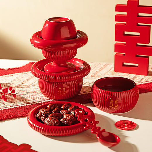 摩登主妇餐具碗碟套装结婚改口敬茶杯一对喜碗红色新婚礼物送新人 商品图3