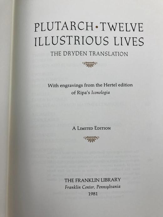 限量版！含藏书票 普鲁塔克《希腊罗马名人传》 配插图 富兰克林图书馆豪华皮装本 商品图3