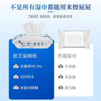 恩芝卫生间湿厕纸80抽可降解20×15cm如厕擦屁屁私处清洁巾男女士通用 /家庭清洁/纸品 /清洁纸品 /湿厕纸 商品图1