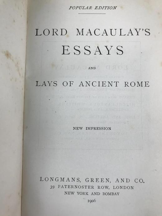 1906年 麦考莱勋爵随笔与古罗马谣曲集 全真皮精装 商品图3