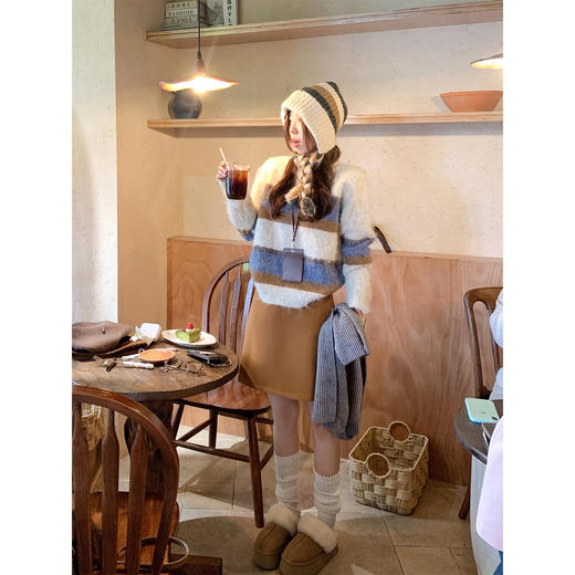 <曾小咸推荐>现货秒杀 ！微信超特价！3色韩系复古毛呢半裙 日常149.99 立减70 秒杀79.99！！杏咖蓝条毛衣秒杀89.99！！ 商品图9