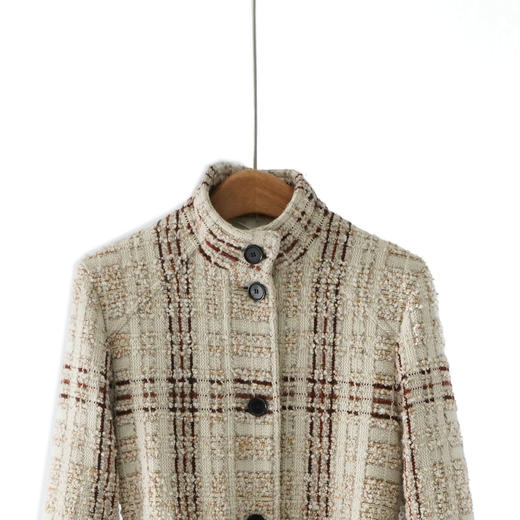 「自」全新升级【铂金会员717/天猫969/差价252】(34638)洛诗琳2025秋冬高级感羊毛桑蚕丝气质粗花呢编织立领外套女 商品图1