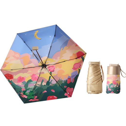 上亨/shangheng油画超轻扁六折伞防晒防紫外线太阳伞晴雨两用折叠小巧便SHZH-YS05 扁伞(月下玫瑰) 商品图0