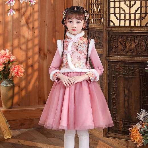 女童旗袍古装超仙加厚汉服中国风唐装过年拜年服（送暖手包）XWN2156 商品图1
