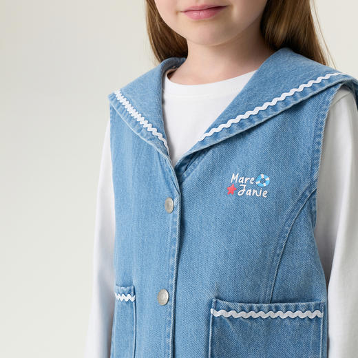 马克珍妮波浪海军领女童纯棉牛仔马甲2026年春装新款560139 商品图3