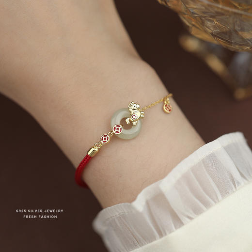【马上有钱】S925纯银小马平安扣红绳手链【YXS-YL0137】 商品图3