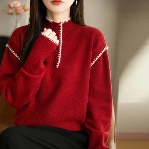 丁摩 毛衣女红色打底衫本命年针织毛衫保暖  SQ-354 商品图3