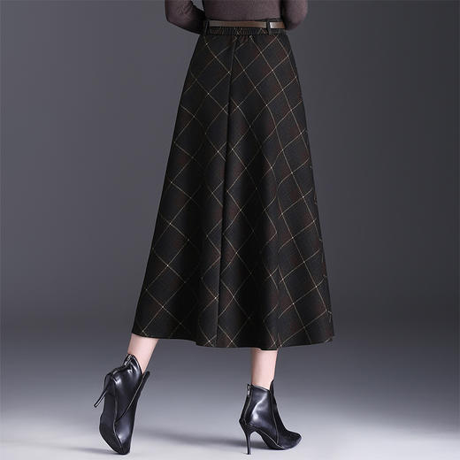 格纹通勤A字裙中长款修身百褶大摆裙QYM-KYL-016-L 商品图2