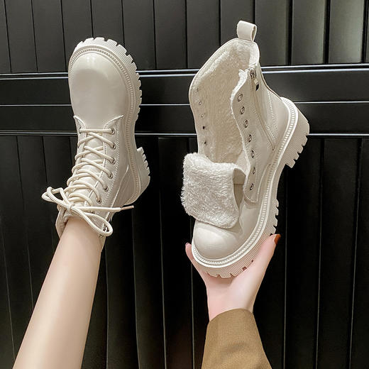 马丁靴女秋冬季新款英伦风加绒加厚时尚厚底机车靴雪地靴短靴 商品图4