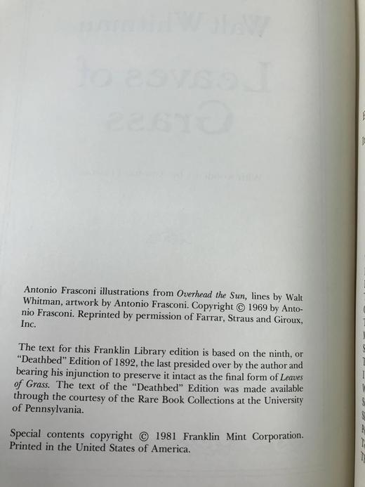限量版！沃尔特・惠特曼《草叶集》 配插图 富兰克林图书馆豪华皮装本 商品图3