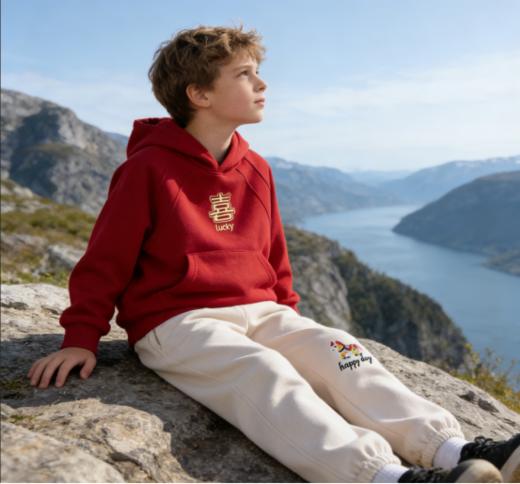 🧨【枳芽儿童刺绣款加绒新年款卫衣套装系列】🧨 红红火火感觉一下子过年了耶，儿童新年中国年服来啦❗❗ 马年穿红运，🔺新年服爆款来啦❗️这套儿童年服直接把新年仪式感拉满～ 商品图2