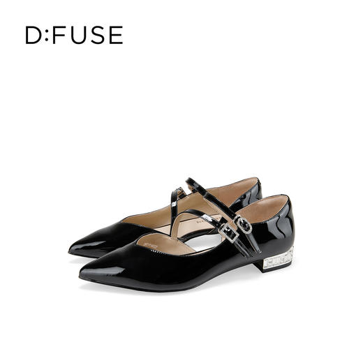 Dfuse迪芙斯2026春季新款尖头双条带钻口亮面漆皮单鞋平跟鞋DFE1114022 商品图13