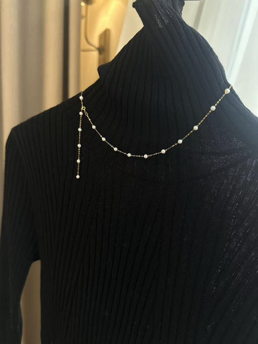 18K 金满天星珍珠锁骨链 | 3-4mm 正圆强光无瑕 颈间的低调奢华 商品图9