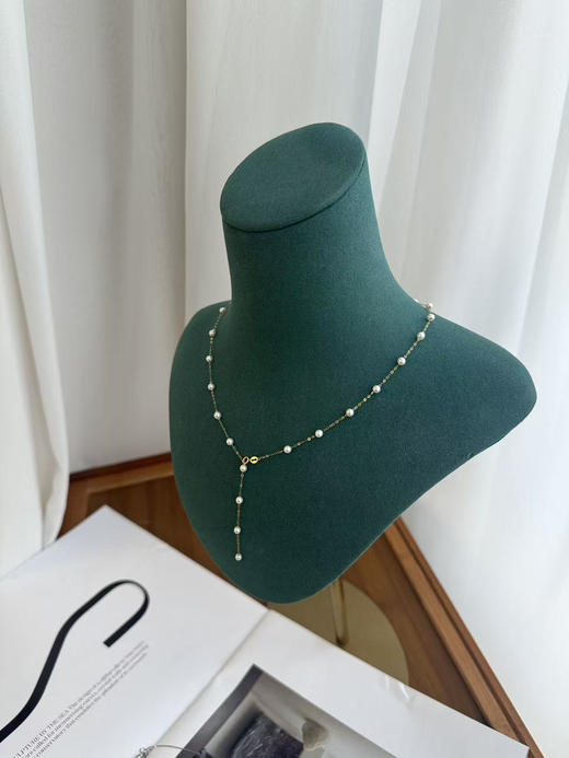 18K 金满天星珍珠锁骨链 | 3-4mm 正圆强光无瑕 颈间的低调奢华 商品图0