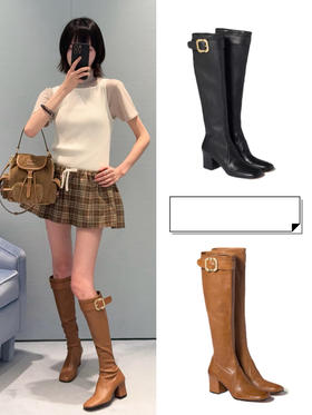 1210-1 渠道货 免带品 Miu弹力羊皮 粗跟长靴