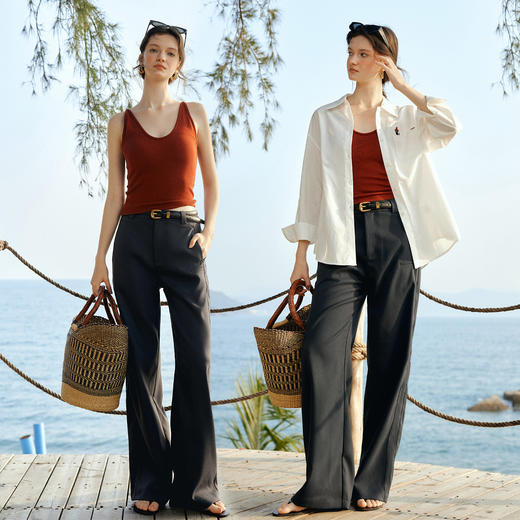 欧芮儿2026春新款灰色直筒西装裤女高腰显瘦通勤宽松垂感阔腿长裤 商品图3