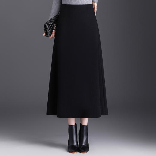 冬款毛呢通勤A字裙垂坠感显瘦高腰半身裙QYM-25131 商品图3