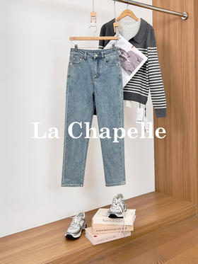 专柜实拍【人生小脚裤】拉夏贝尔/La Chapelle单扣弧形口袋小脚牛仔裤女修身小个子时尚休闲长裤