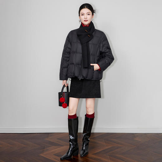 含针织围巾两件套90白鸭绒短款羽绒服防风保暖泡芙WLZD2514209 商品图0