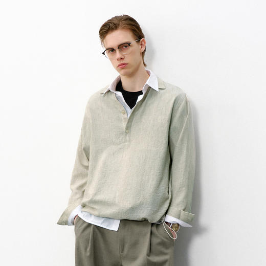 714street轻薄透气褶皱感cleanfit长袖POLO衫2026春季老钱衬衫男 商品图1