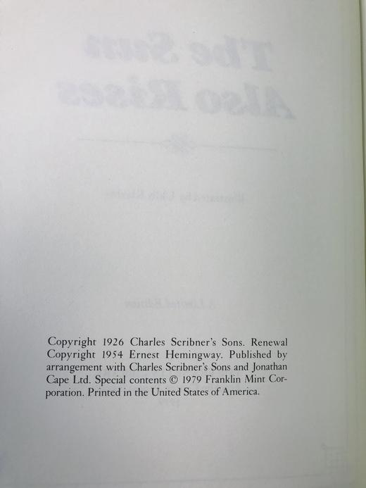 限量版！欧内斯特・海明威《太阳照常升起》 配插图 富兰克林图书馆豪华皮装本 商品图3