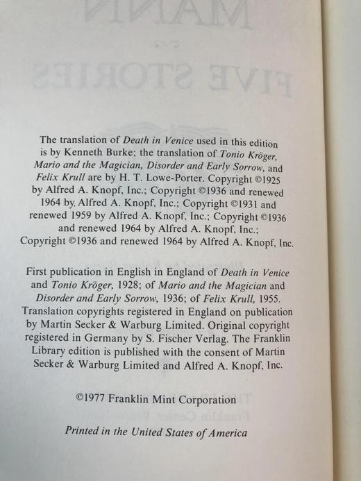 限量版！含藏书票 托马斯・曼《托马斯・曼：五个故事》 配插图 富兰克林图书馆豪华皮装本 商品图4