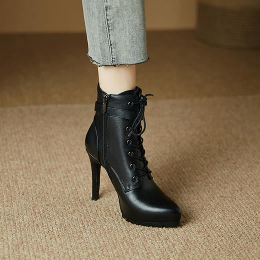 【预售5天】真皮防水台马丁靴秋冬新款超高跟鞋圆头靴子粗跟小个子短靴1&858 商品图1