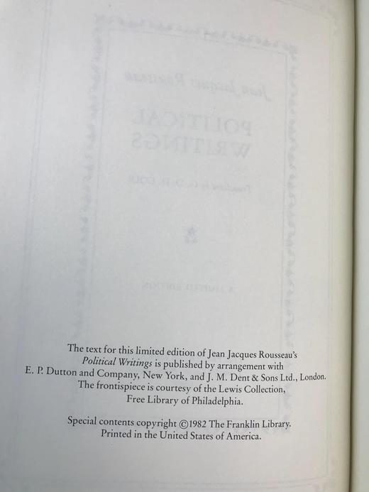 限量版！让 - 雅克・卢梭《让 - 雅克・卢梭：政治著作集》富兰克林图书馆豪华皮装本 商品图3