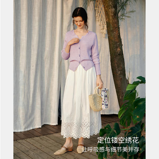 欧芮儿纯棉白色镂空绣花大摆半身裙女春季2026新款休闲别致a字裙 商品图1