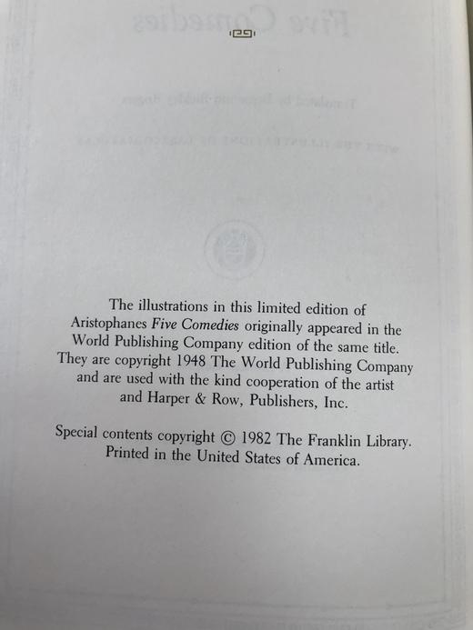 限量版！阿里斯托芬《阿里斯托芬五部喜剧》 配插图 富兰克林图书馆豪华皮装本 商品图3