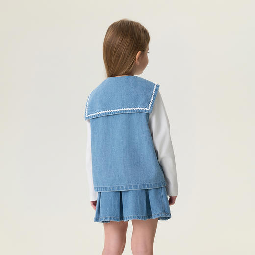 马克珍妮波浪海军领女童纯棉牛仔马甲2026年春装新款560139 商品图2