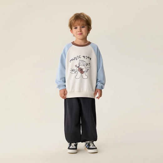 马克珍妮猫咪音乐家男童撞色软卫衣2026年春装新款560027 商品图1