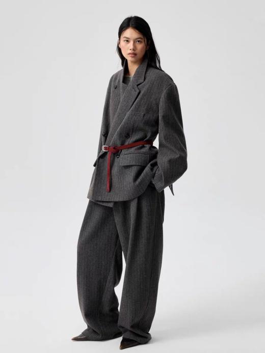 Simple Project/K25246/折叠门襟打褶条纹毛呢长裤 商品图3