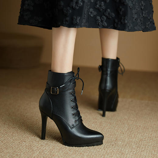 【预售5天】真皮防水台马丁靴秋冬新款超高跟鞋圆头靴子粗跟小个子短靴1&858 商品图4