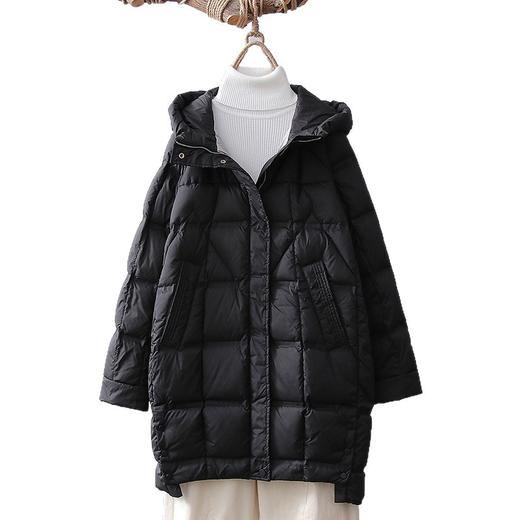 丁摩 中长款白鸭绒羽绒服女时尚洋气厚款压胶连帽羽绒保暖外套23196 商品图4