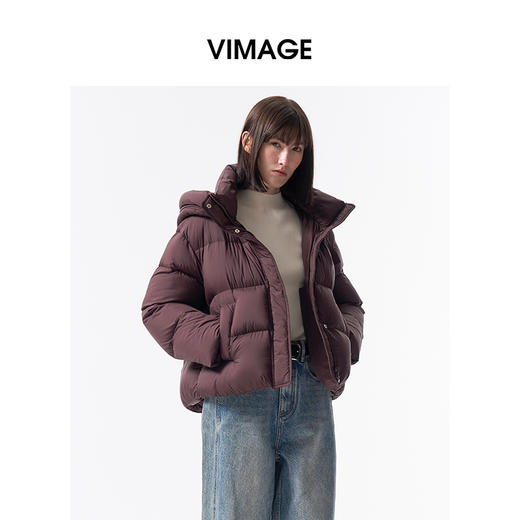 VIMAGE纬漫纪巧克力色精致立体显瘦2025冬季新款短款羽绒服V2411104 商品图2