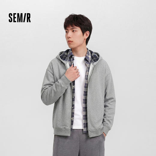 商场同款|森马夹克男春假两件格纹针织外套2026新款宽松连帽上衣 商品图1