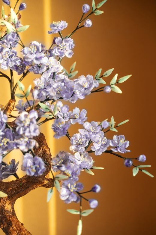 【已售】独角鹿西洋古董20世纪中国出品宝相花纹景泰蓝盆装饰「碧桃花开」珍宝像生盆景一对 商品图4