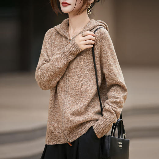 丁摩 法式松弛感连帽100纯羊毛针织开衫  JJ-159 商品图3